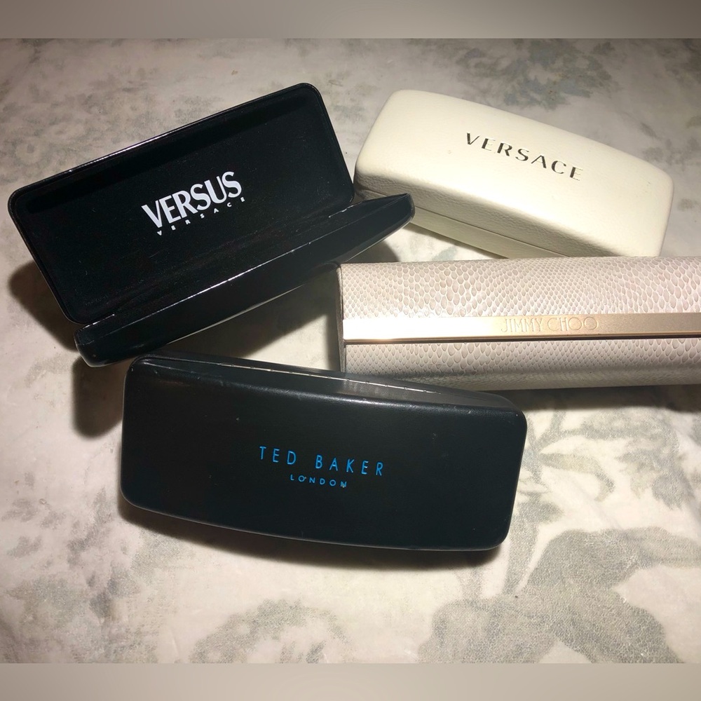 4 Glasses Cases: Jimmy Choo, VERSACE, Ted Baker. All Authentic. All leather.